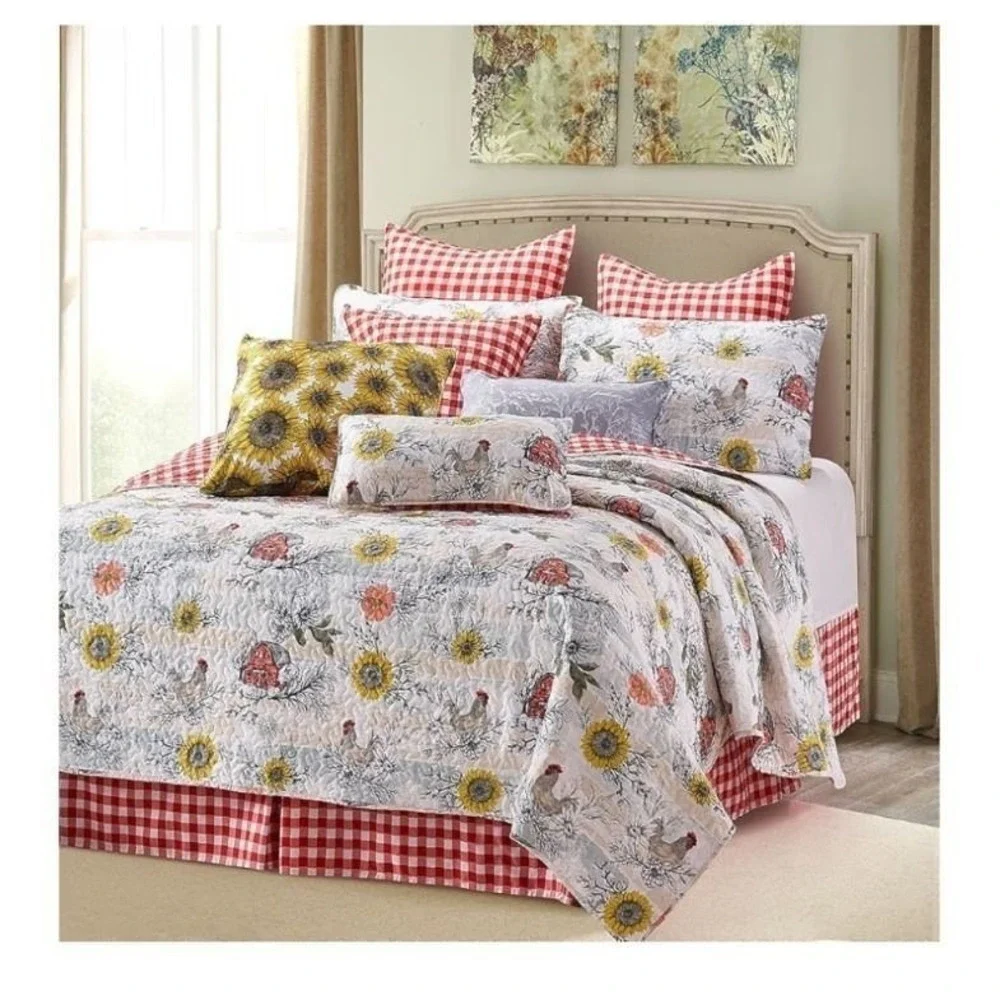 Virah Bella Home Sweet Farm Quilt Set King Multicolor New Farmhouse Rooster Barn